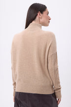 Pull Grand Col Montant Zippé Torsades Lhasa - Beige Creme - Femme