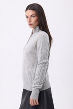 Jersey de cuello alto grande con cremallera y trenzas Lhasa - Gris claro - Mujer