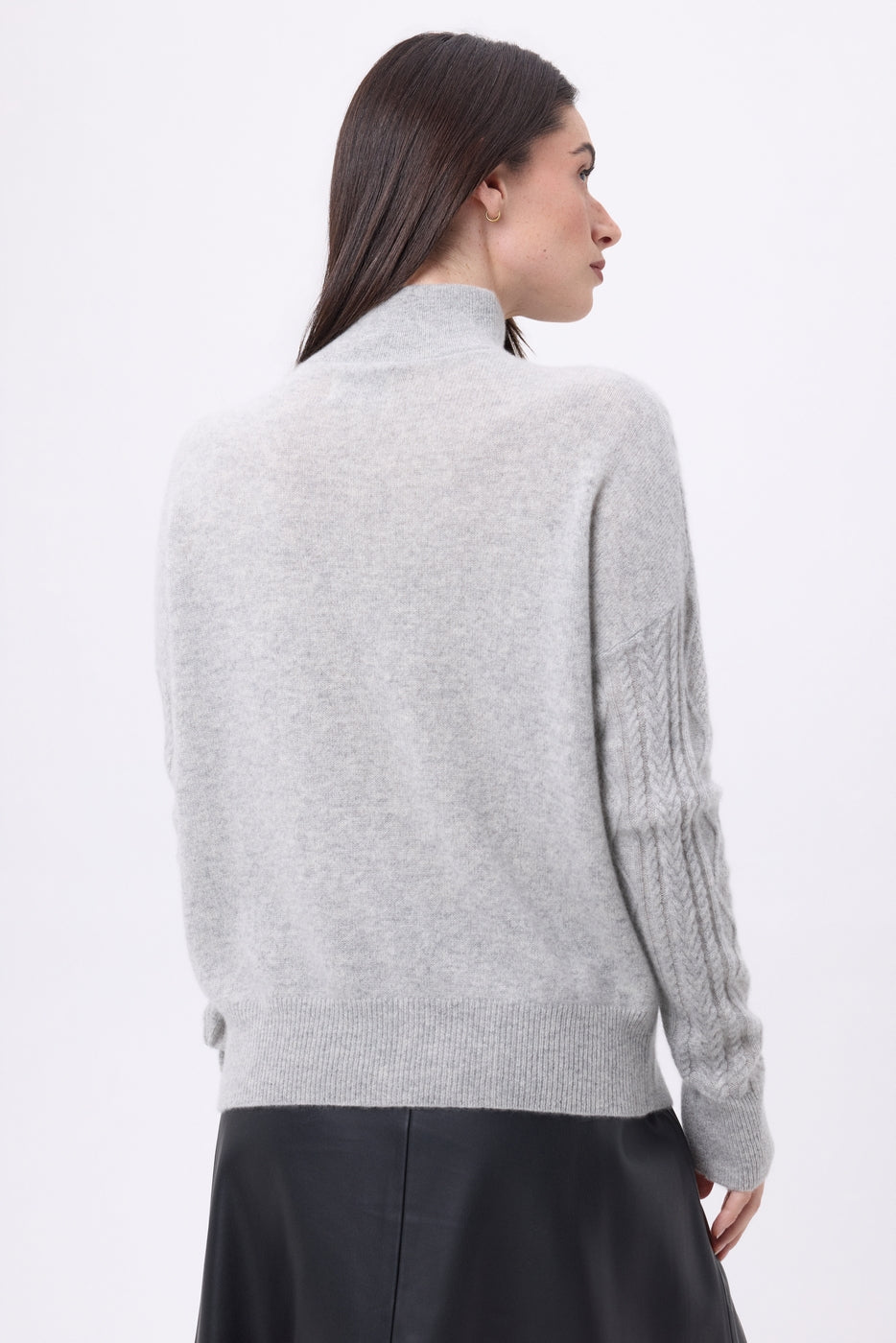 Jersey de cuello alto grande con cremallera y trenzas Lhasa - Gris claro - Mujer