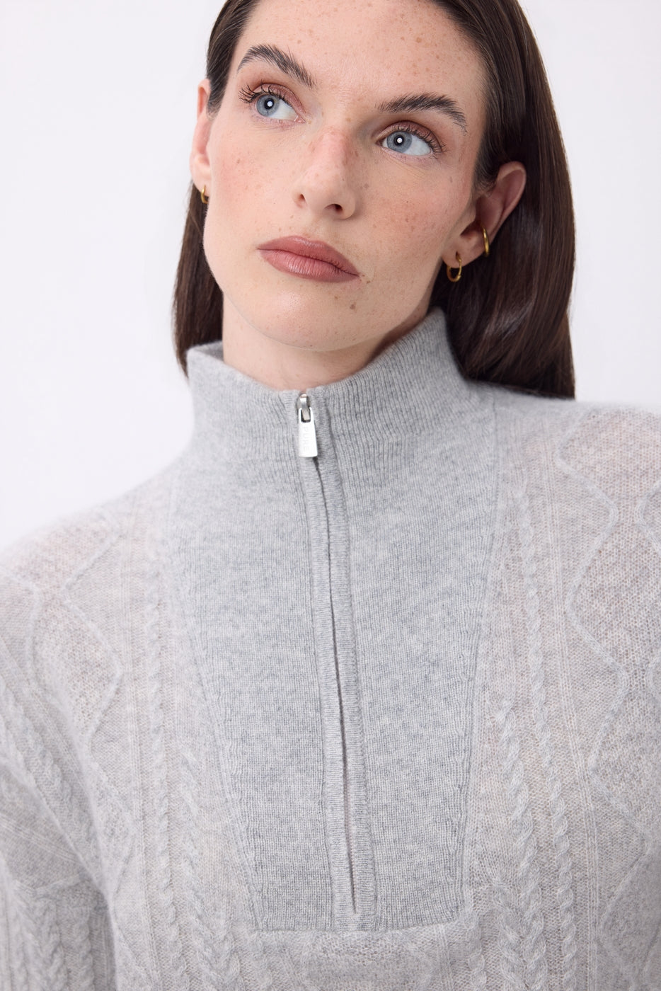 Jersey de cuello alto grande con cremallera y trenzas Lhasa - Gris claro - Mujer