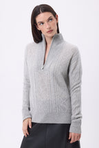 Jersey de cuello alto grande con cremallera y trenzas Lhasa - Gris claro - Mujer