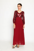 Abito a trapezio con paillettes – Bordeaux – Donna