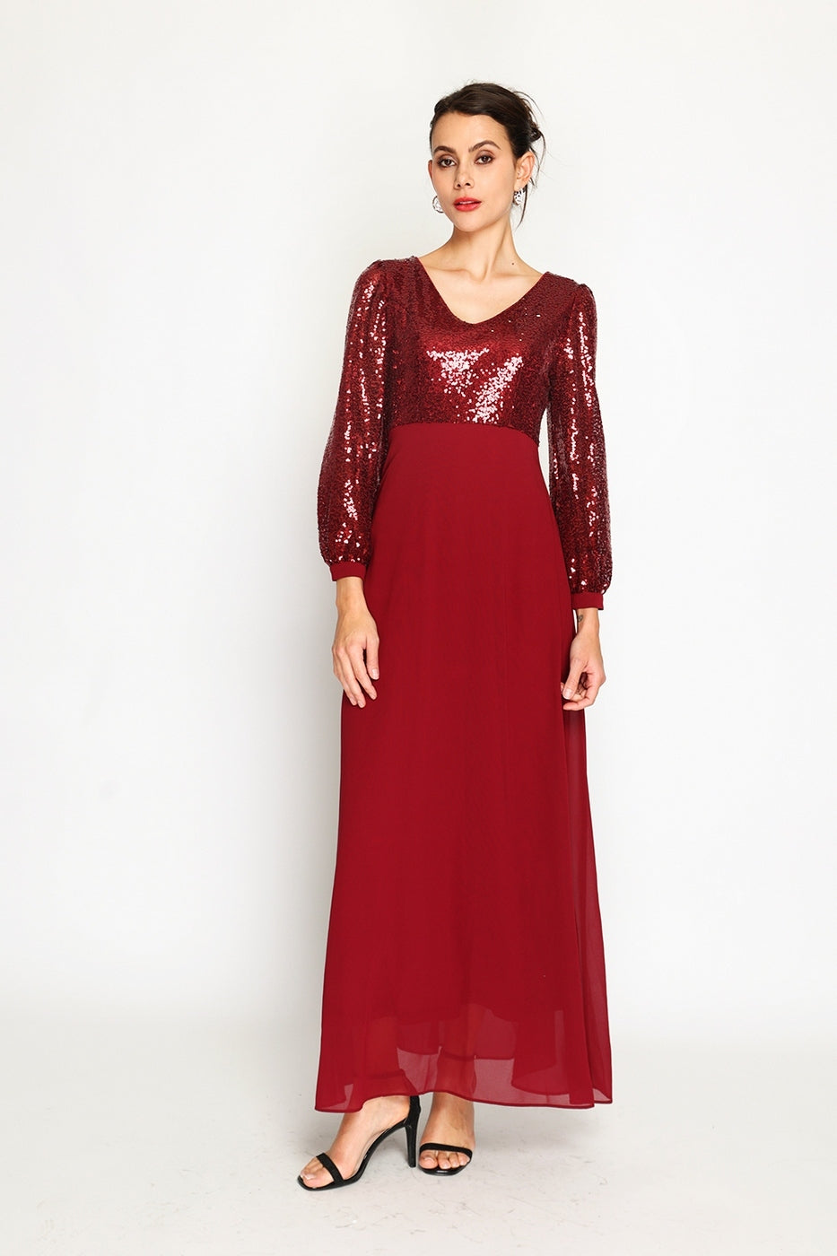 Abito a trapezio con paillettes – Bordeaux – Donna