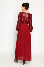 Abito a trapezio con paillettes – Bordeaux – Donna