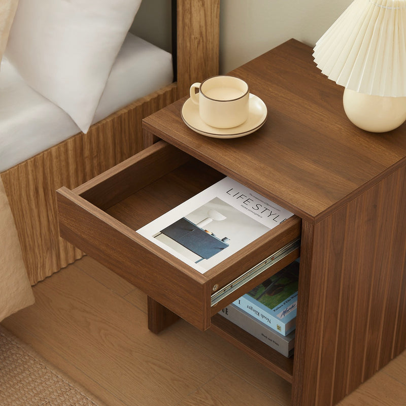 Table De Chevet - Lima - Effet Noyer - 1 Tiroir