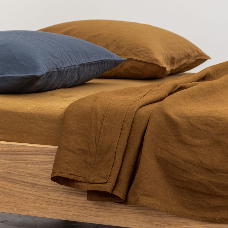 Drap Housse En Lin Lavé 190G/M² - Moka