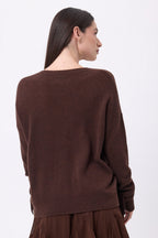 Lina Fringed V-Neck Jumper - Chocolate Brown - Women