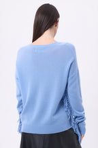 Lina Fringed V-Neck Jumper - Sky Blue - Women
