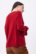 Lina Fringed V-Neck Jumper - Coulis - Women