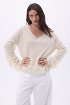 Jersey de cuello en V con flecos Lina - Papel ecológico - Mujer