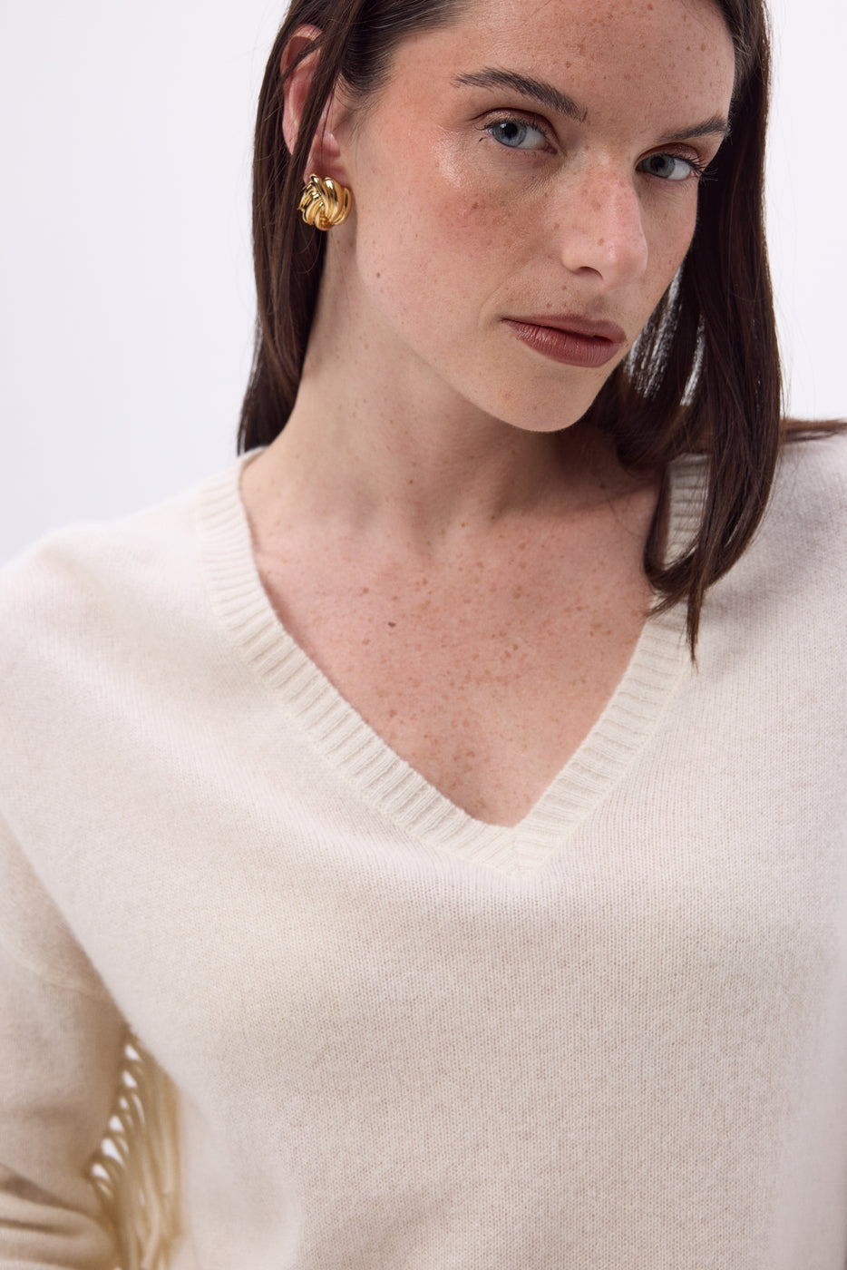 Jersey de cuello en V con flecos Lina - Papel ecológico - Mujer