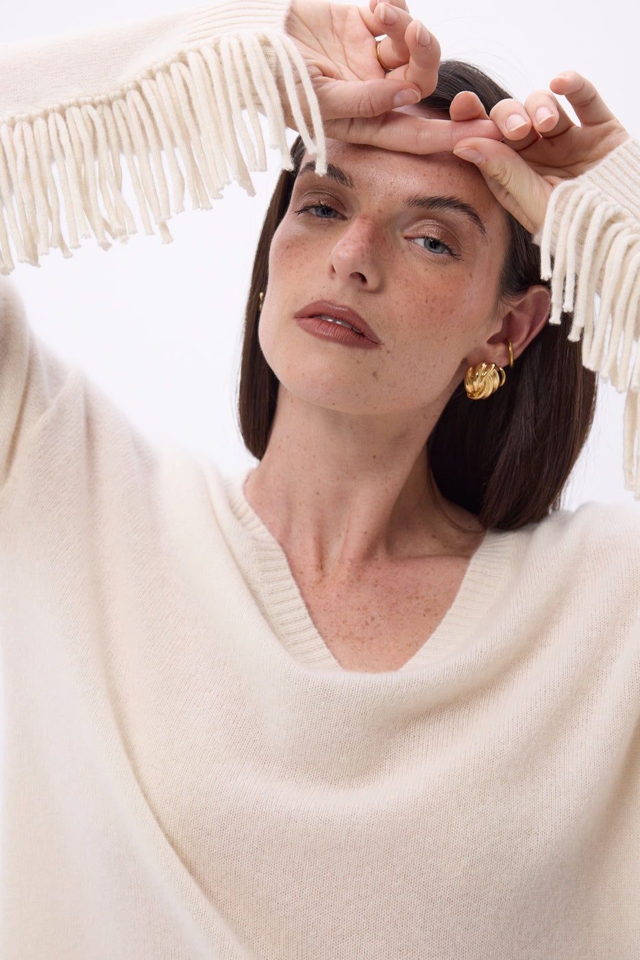 Jersey de cuello en V con flecos Lina - Papel ecológico - Mujer