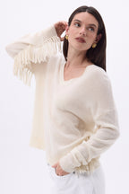 Jersey de cuello en V con flecos Lina - Papel ecológico - Mujer
