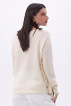 Jersey de cuello en V con flecos Lina - Papel ecológico - Mujer