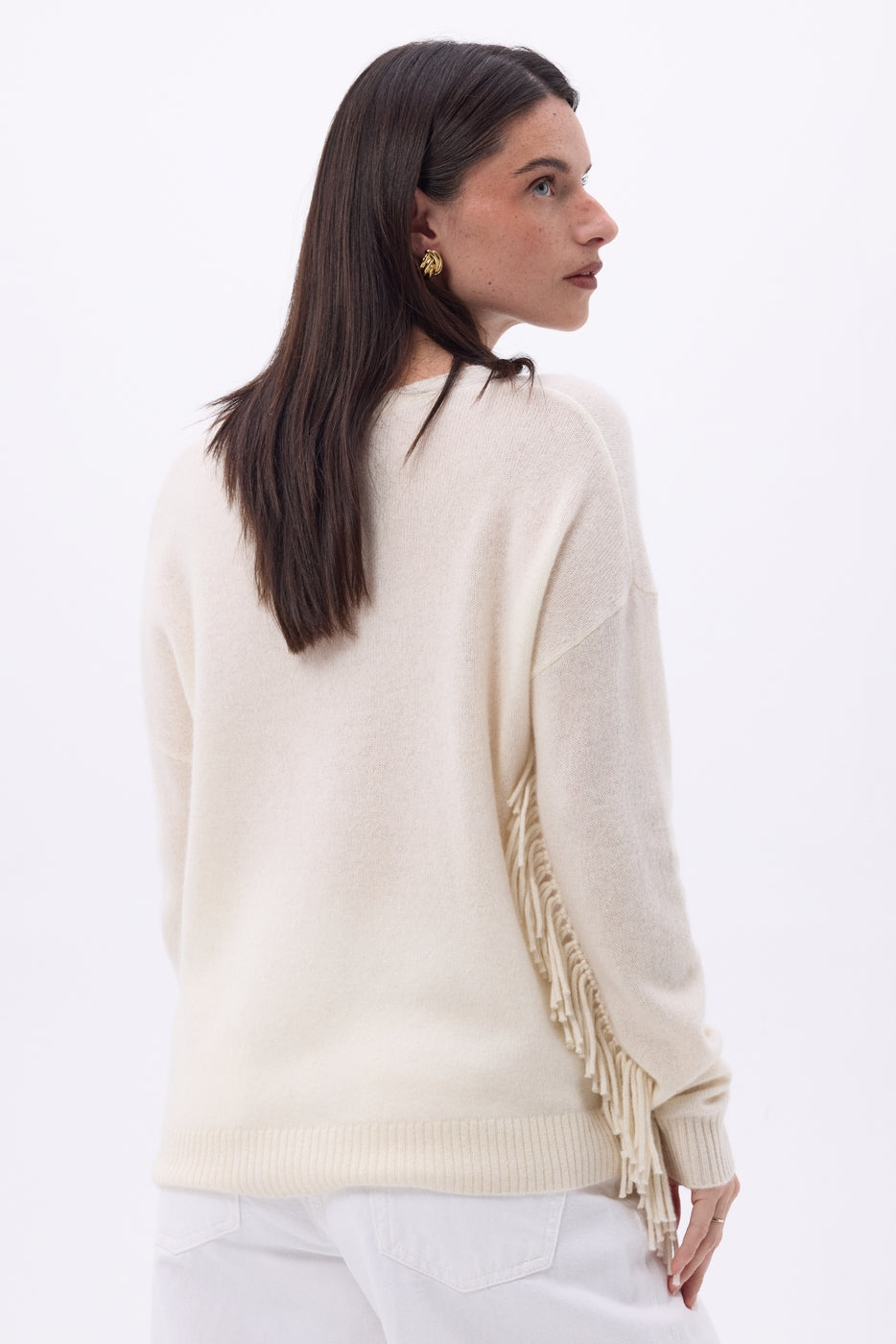 Jersey de cuello en V con flecos Lina - Papel ecológico - Mujer