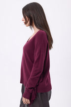 Lina Fringed V-Neck Jumper - Wine - Women