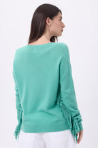 Jersey de cuello en V con flecos Lina - Verde pastel - Mujer