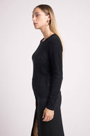 Pull Col Rond Cœurs Pointelle Linda - Noir - 100% Cachemire Oeko-Tex - Femme