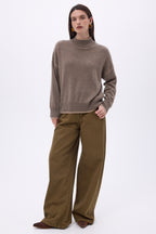 Pull Col Montant Liseret Line - Noisette - Beige Creme - Femme