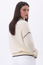 Pull Col Montant Liseret Line - Blanc Noir - Femme