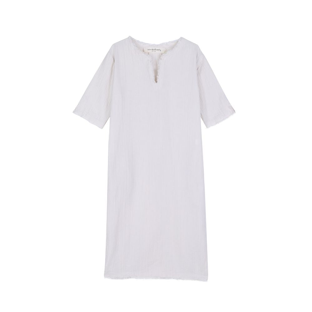 Fringed Cotton Gauze Dress - White