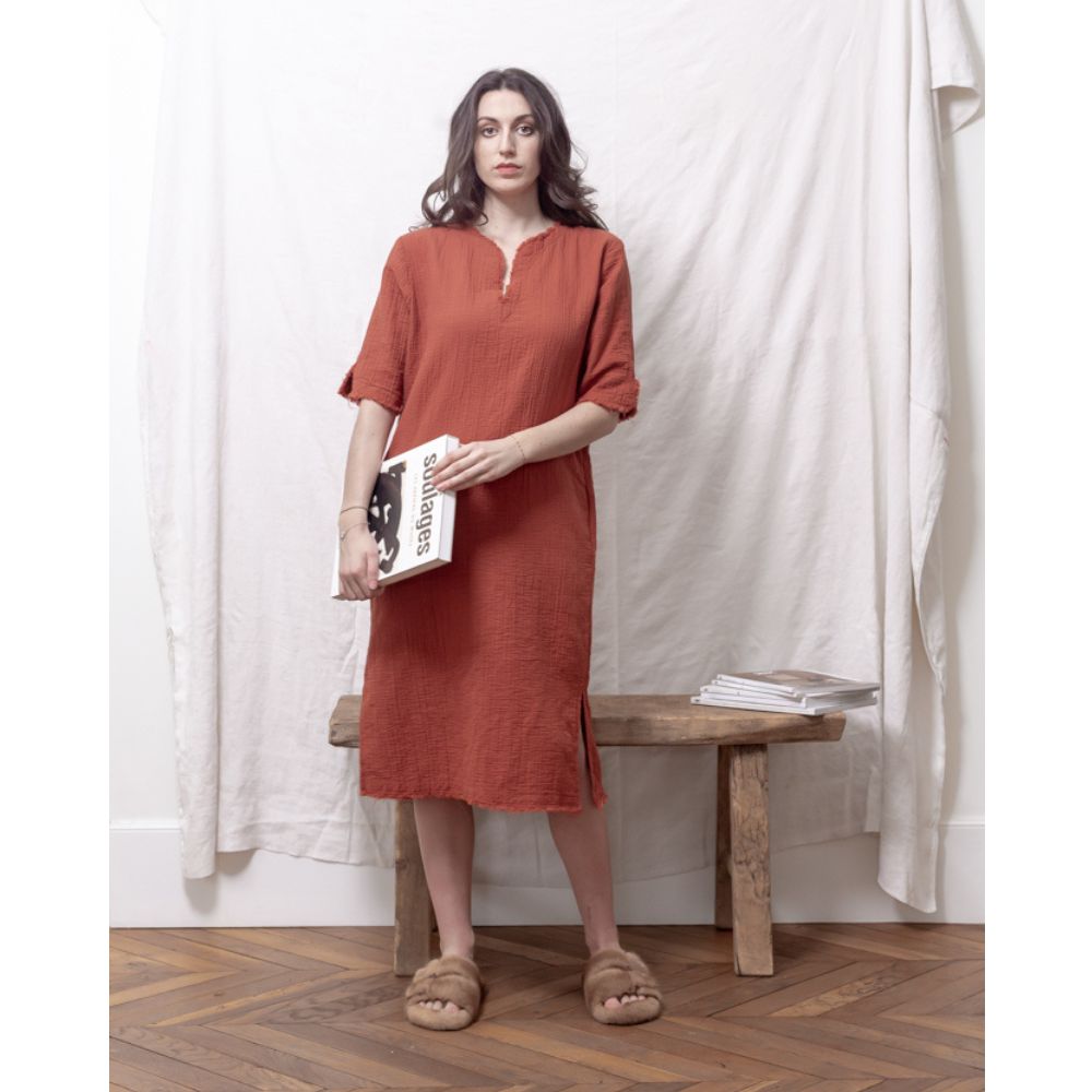Robe Frangée En Gaze De Coton - Rouge