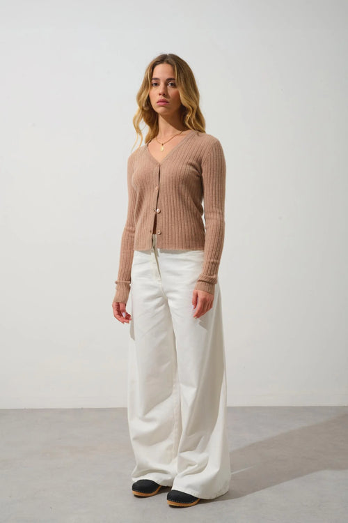 Cardigan Col V - Lise - Camel Chiné