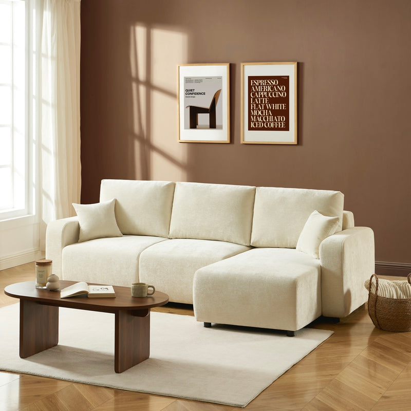 Livio - Canapé D'Angle 4 Places - Tissu Beige