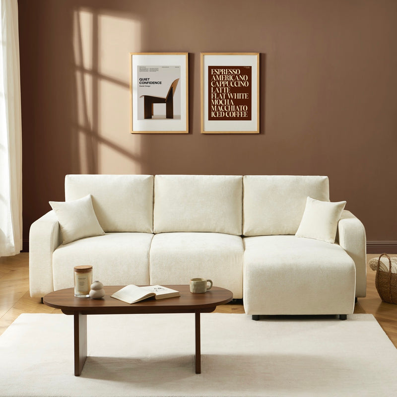Livio - Canapé D'Angle 4 Places - Tissu Beige