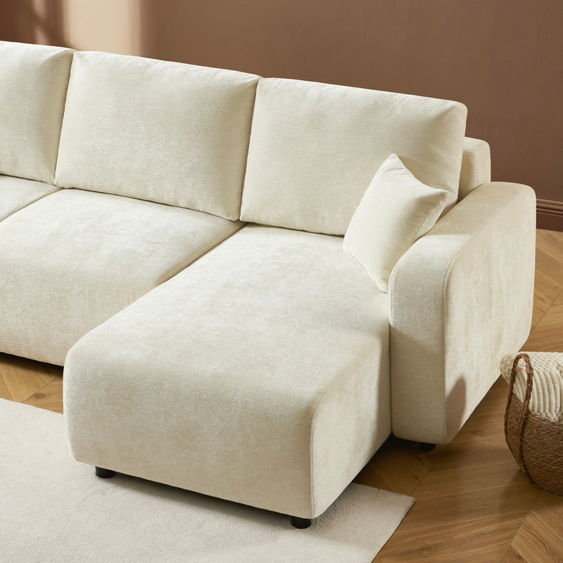 Livio - Canapé D'Angle 4 Places - Tissu Beige