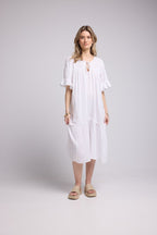 Vestido midi de manga corta - Crudo