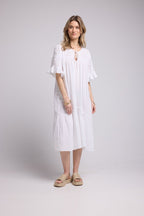 Vestido midi de manga corta - Crudo