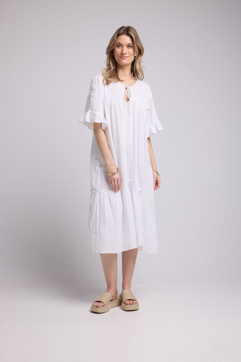 Vestido midi de manga corta - Crudo