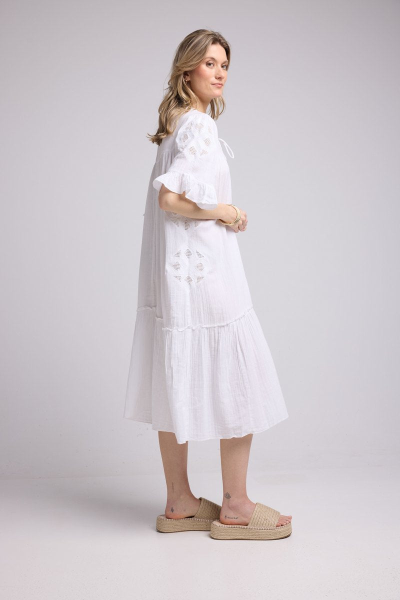 Vestido midi de manga corta - Crudo