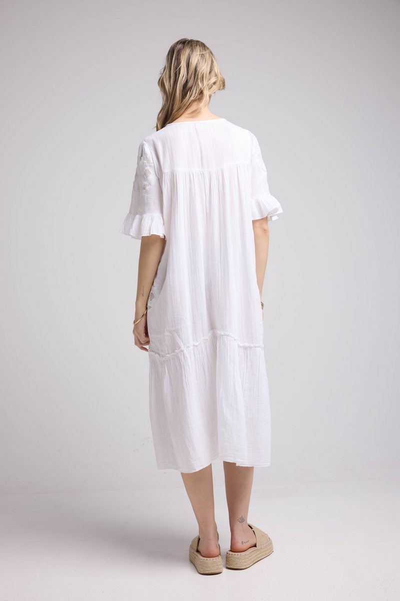 Vestido midi de manga corta - Crudo