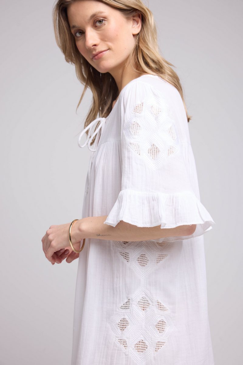 Vestido midi de manga corta - Crudo