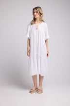 Vestido midi de manga corta - Crudo