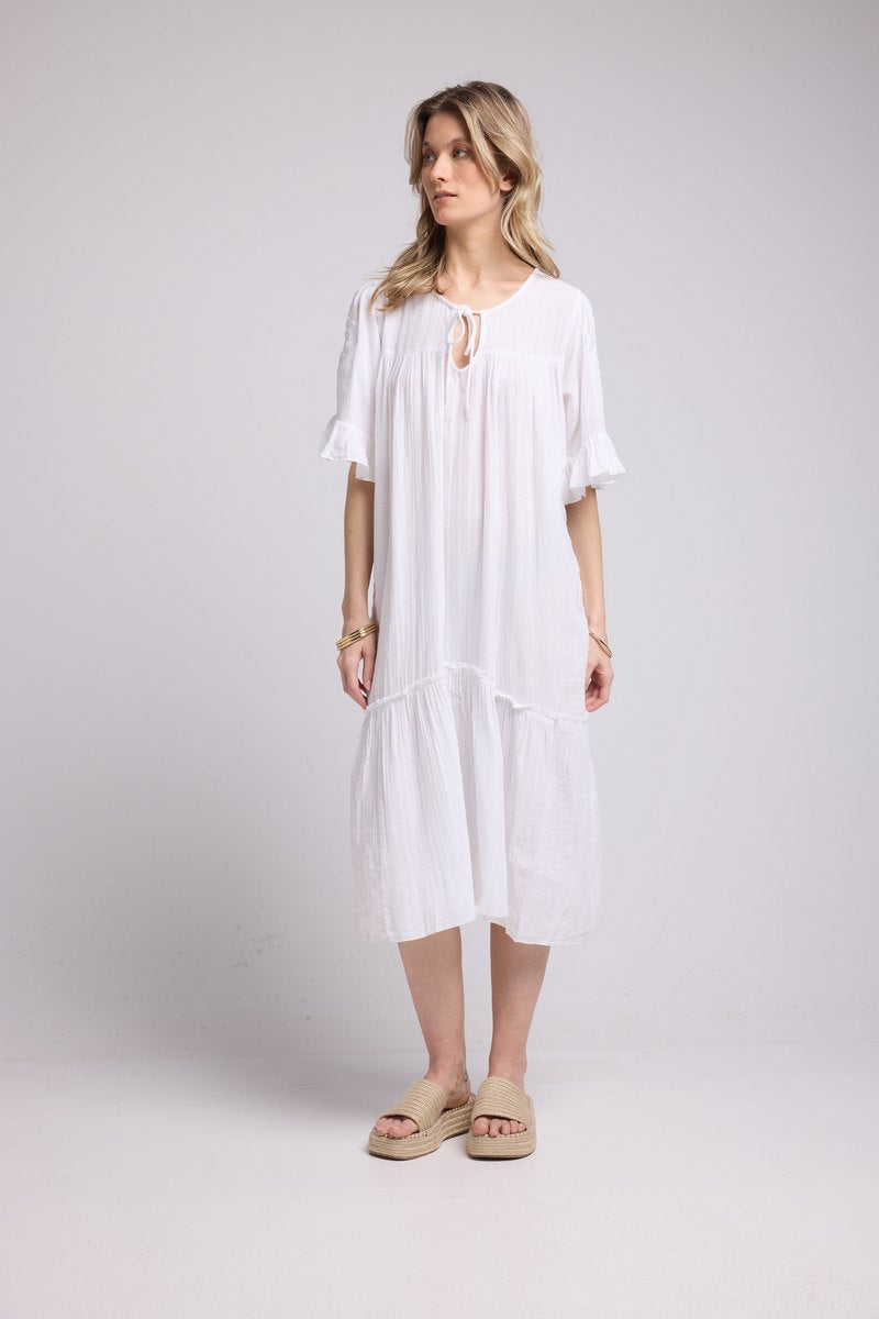 Vestido midi de manga corta - Crudo