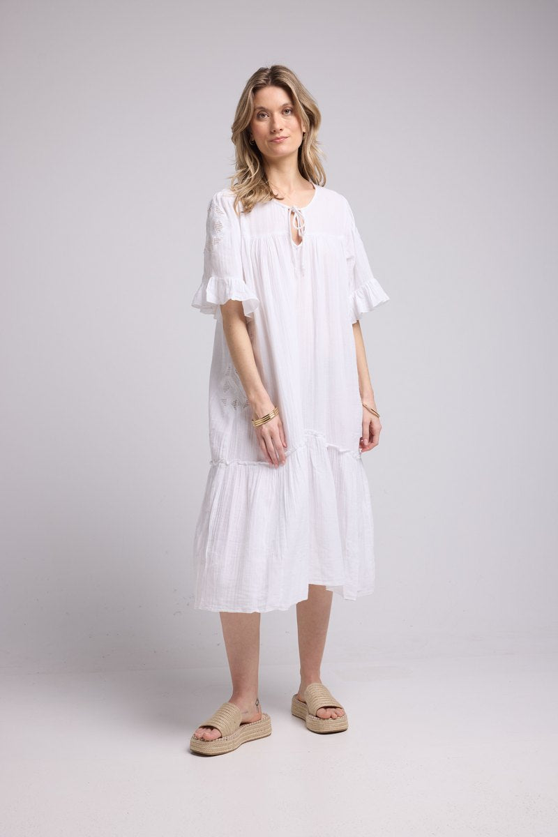 Vestido midi de manga corta - Crudo