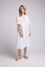 Vestido midi de manga corta - Crudo