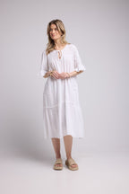 Vestido midi de manga corta - Crudo