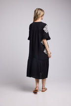 Vestido midi de manga corta - Negro