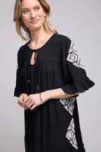 Vestido midi de manga corta - Negro