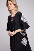 Vestido midi de manga corta - Negro