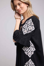 Vestido midi de manga corta - Negro