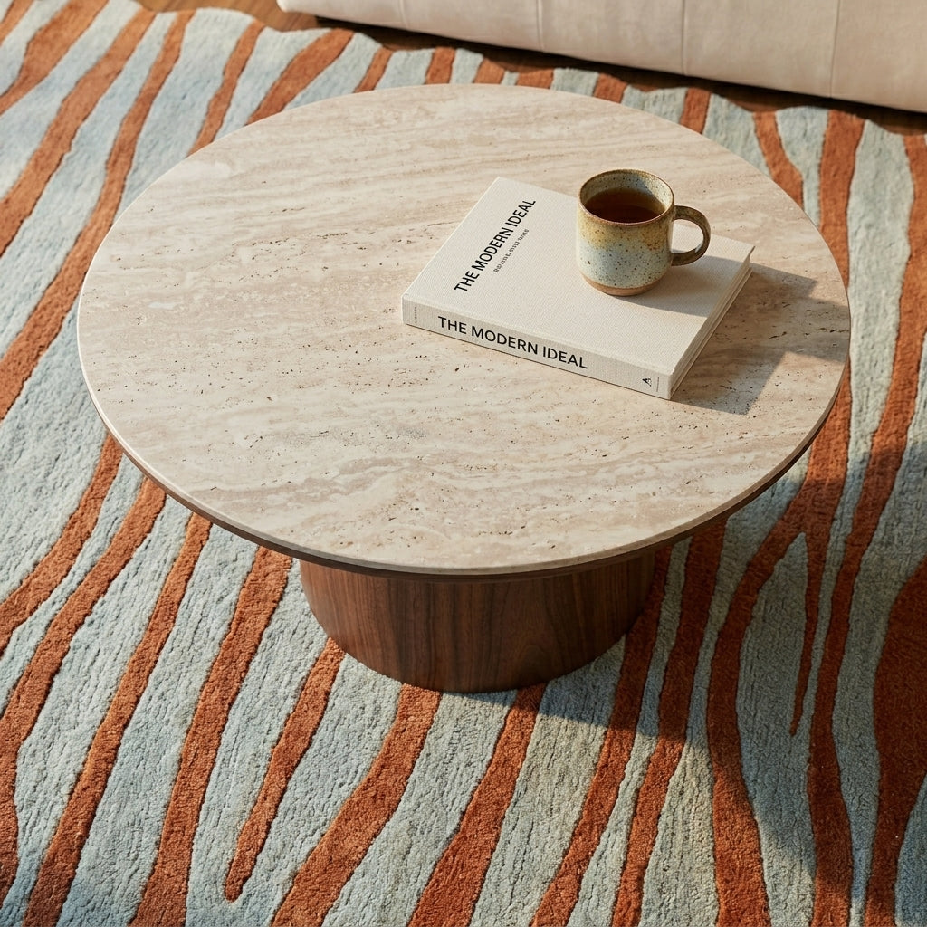 Lofa - Table Basse - Plateau Céramique Effet Travertin - Vert