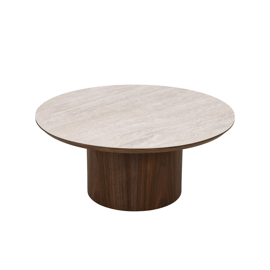 Lofa - Table Basse - Plateau Céramique Effet Travertin - Vert