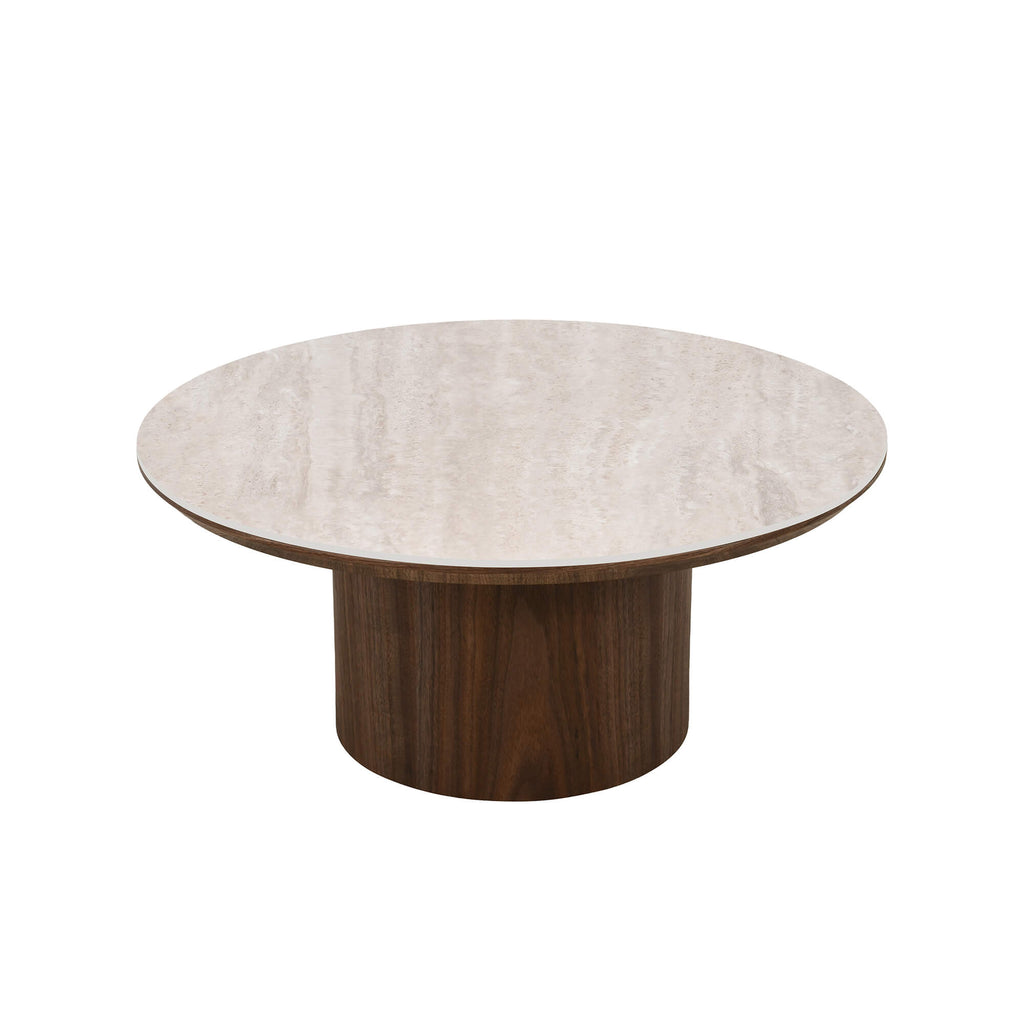 Lofa - Table Basse - Plateau Céramique Effet Travertin - Vert
