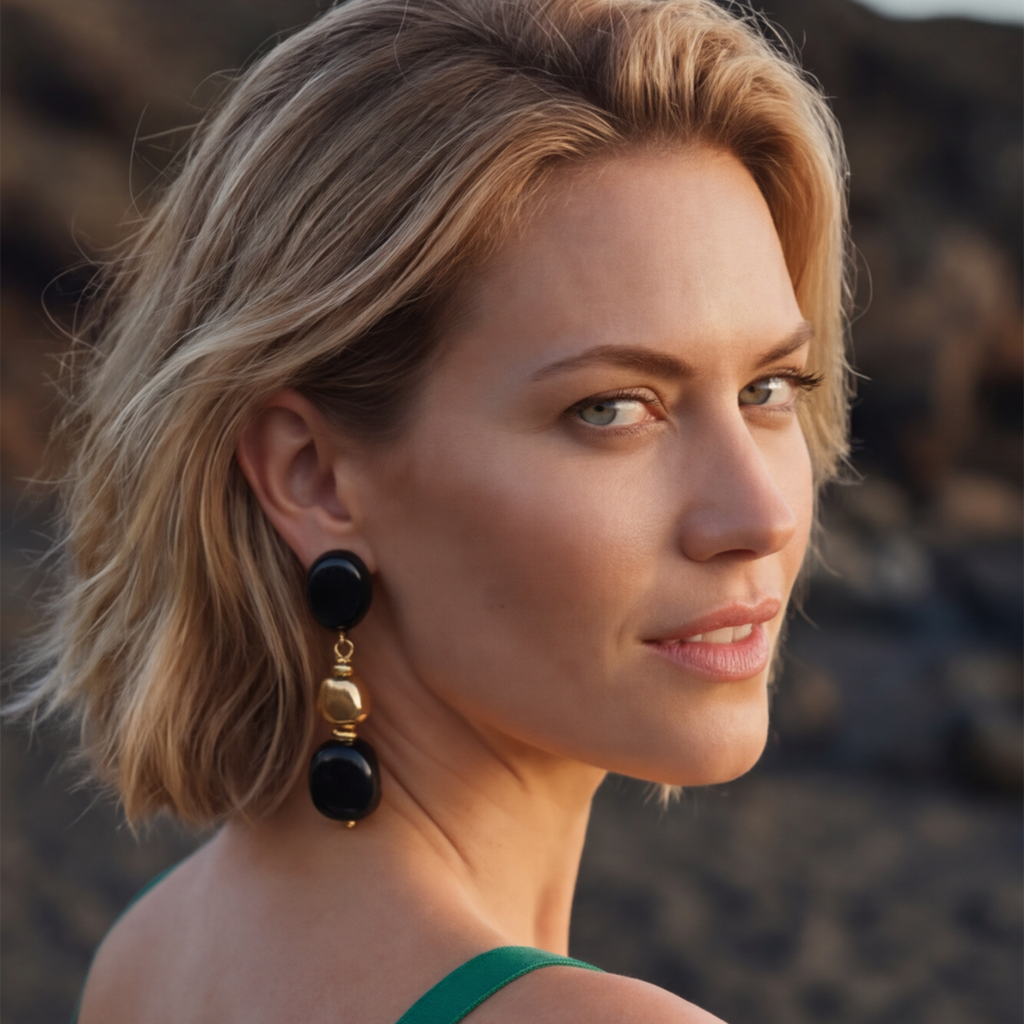 Pendientes De Clip Largos Loulou – Negro Y Dorado