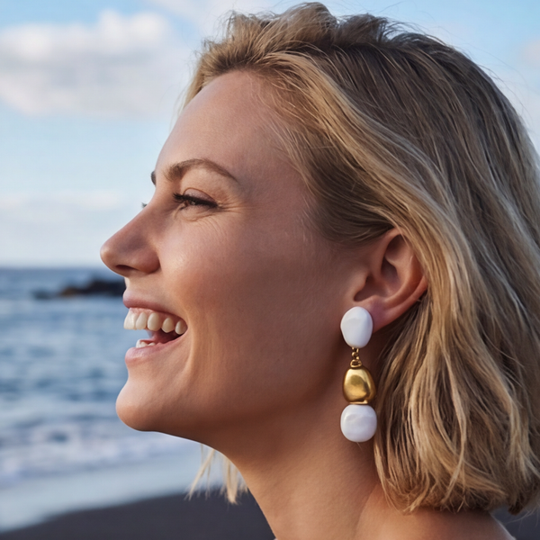Loulou Long Clip-On Earrings – White And Gold